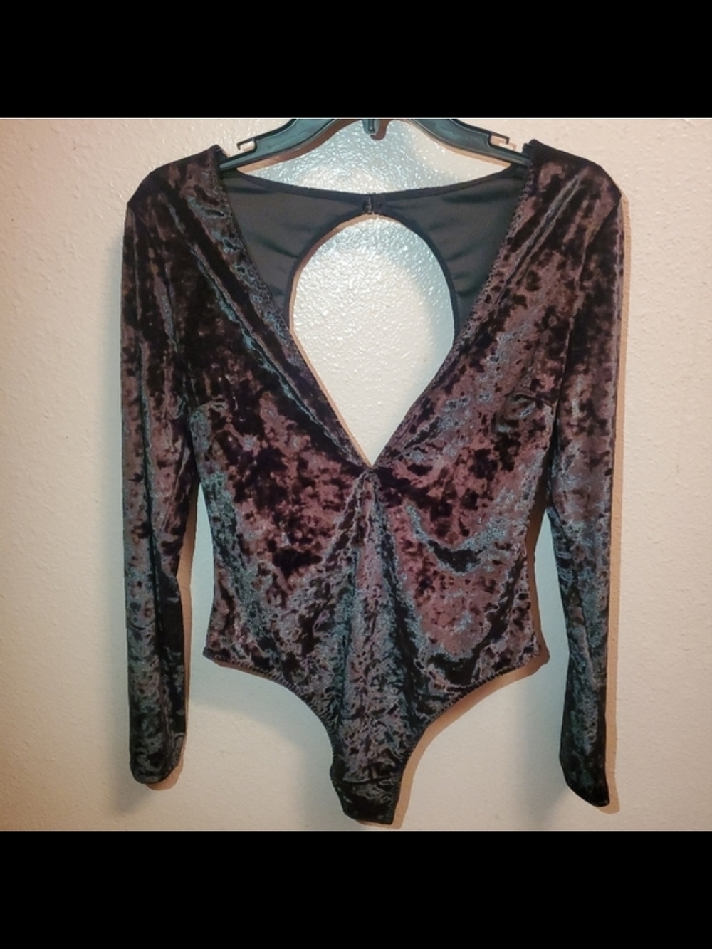 Victoria's Secret M/L Green Crushed Velvet Velour V-Neck Body Suit Whimsigoth